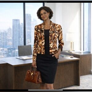 Kim Rogers Animal Print One-Piece Top Attached Black Camisole Workwear